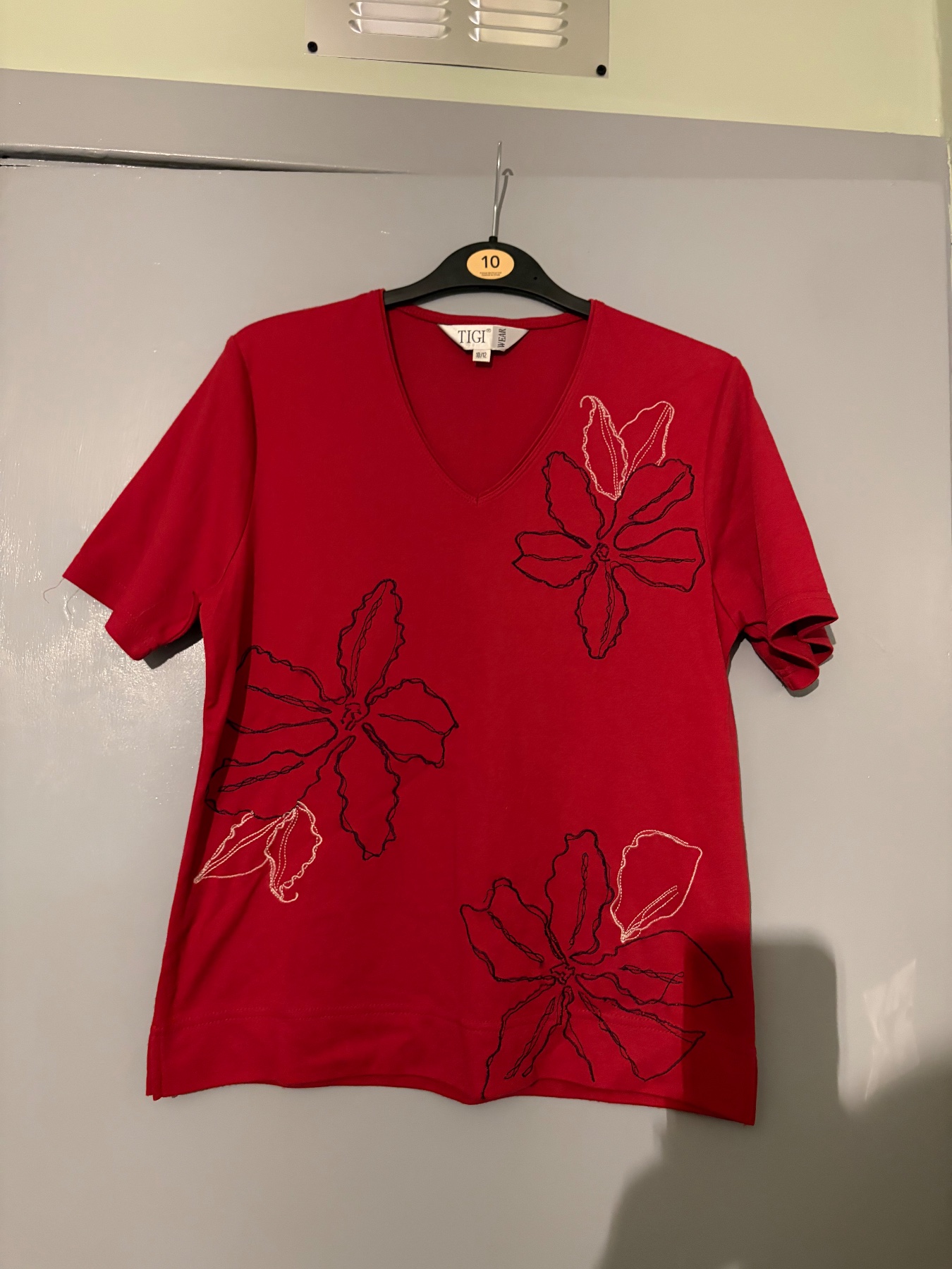 Flower Embroidered Red T-Shirt