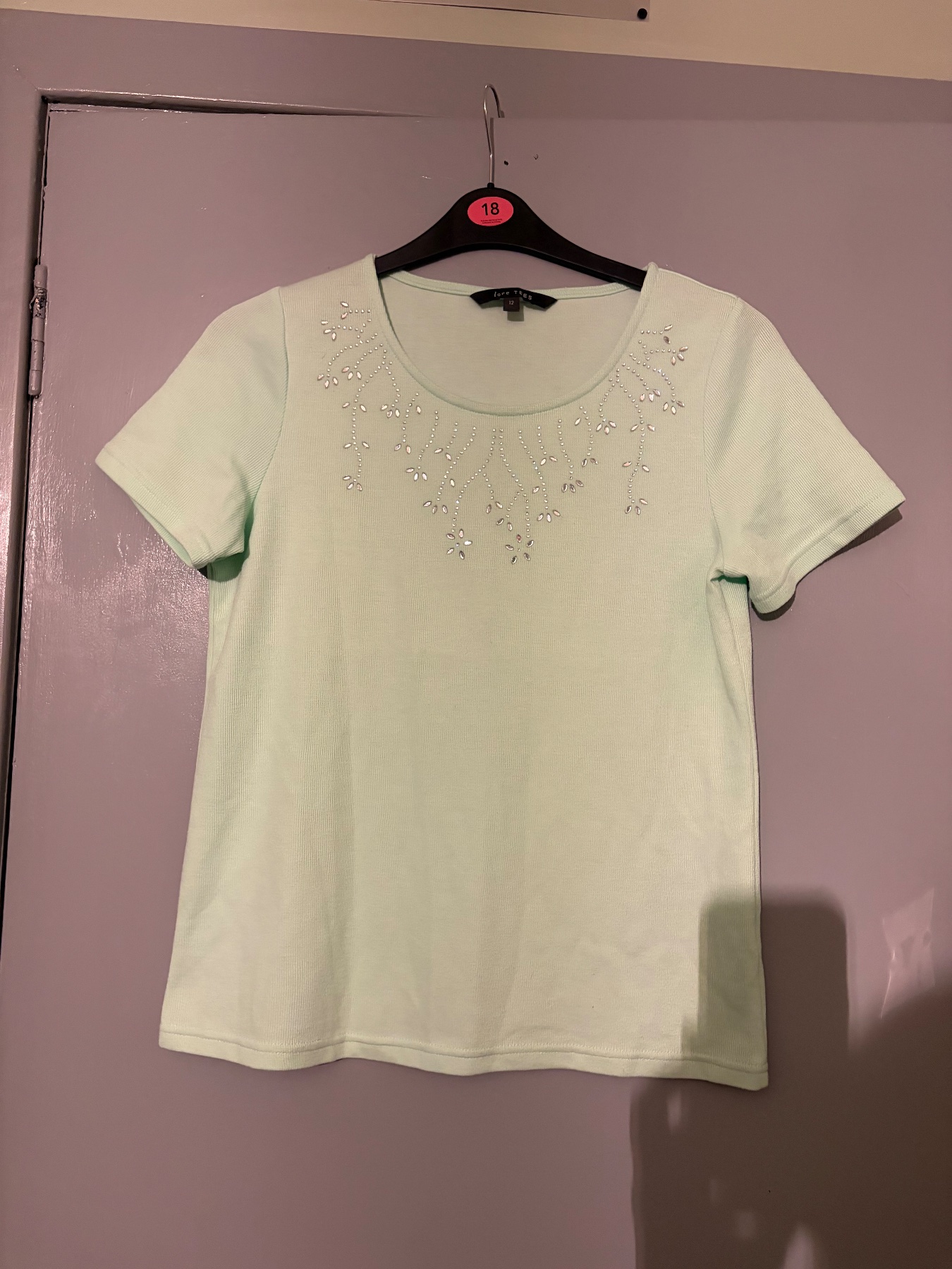 Love Tees Mint Green Embellished Neckline T-Shirt
