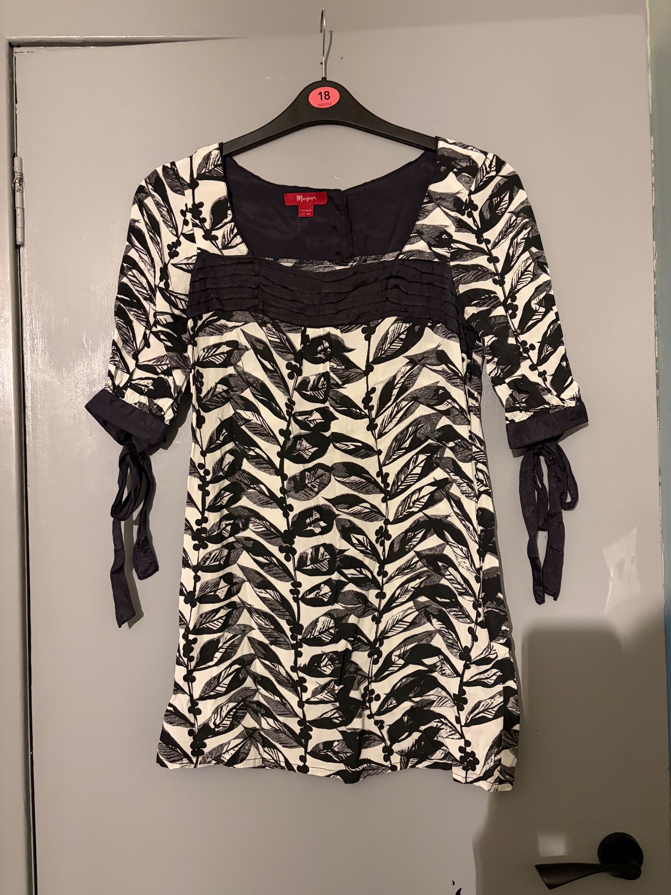 Monsoon Leaf Print Tunic Top With Tie Sleeves
