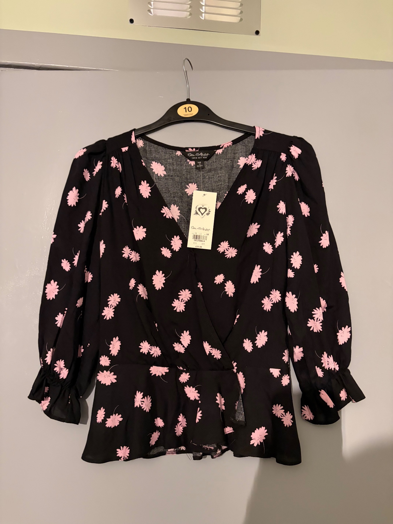 Miss Selfridge Black and Pink Flower Top