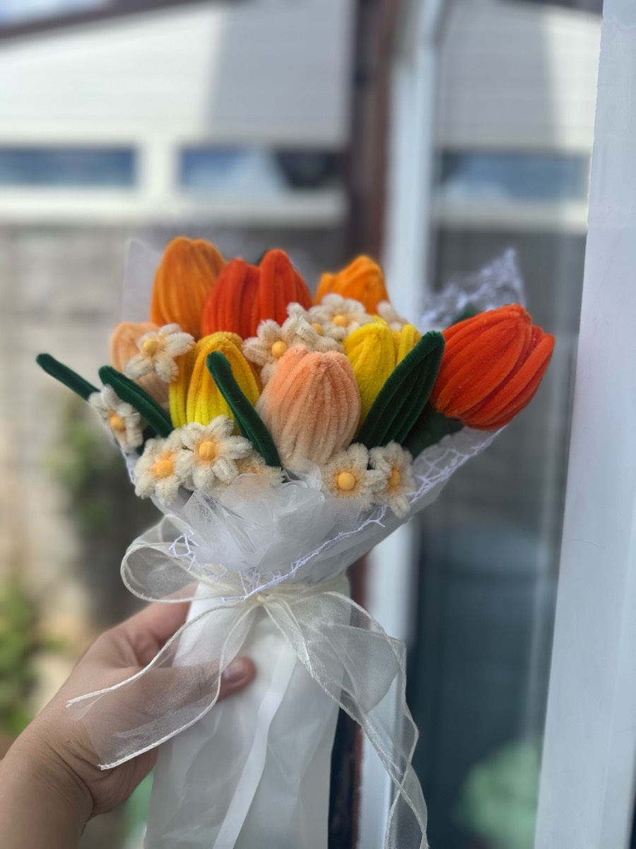 Handmade Yellow & Orange Flowers Chenille Artificial Flowers