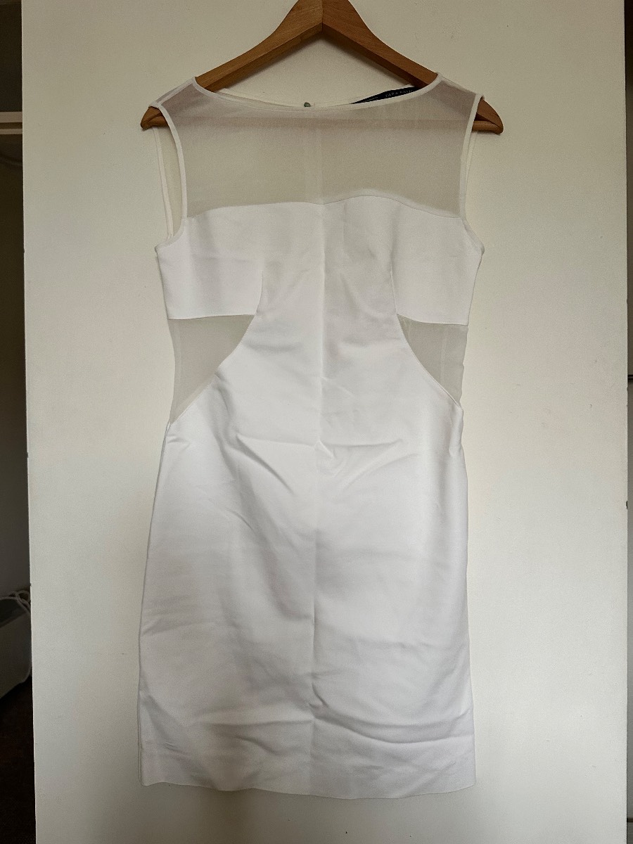 Zara Basic White Mini Dress Sheer Mesh Panel Design