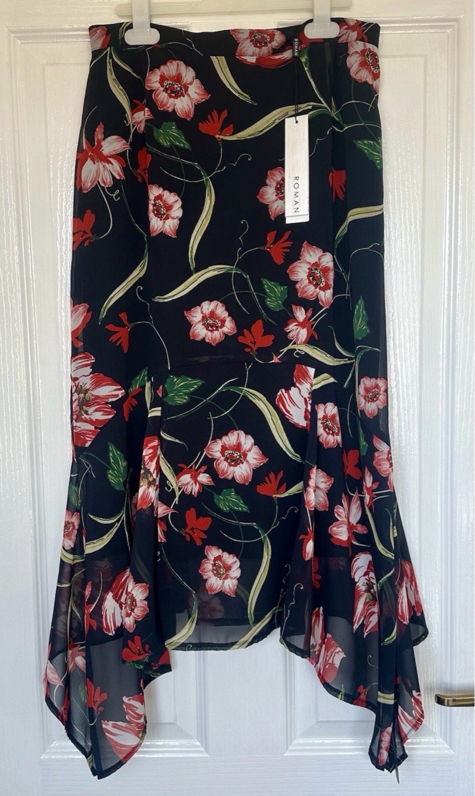 Roman Black Floral Hankerchief Midaxi Skirt