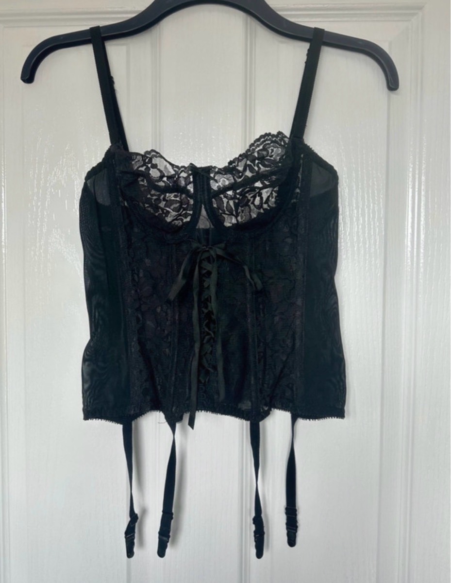 Black Lace Suspender Corset Basque 36C