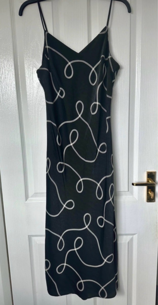 Black & White Abstract Pattern Maxi Slip Dress