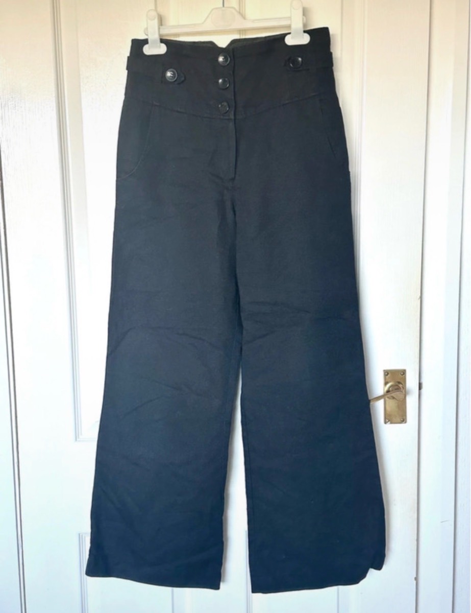 Oasis Black Wide Leg Linen Cotton Trousers