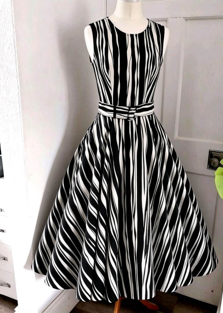 vintage 80s Jaeger sz 12 fit flare monochrome dress
