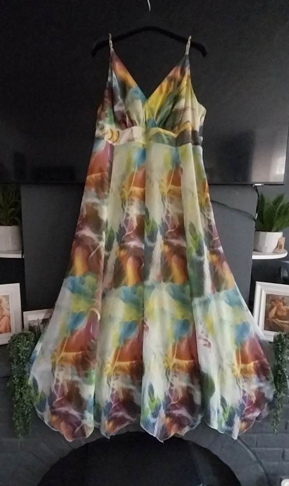 per una sz 18 thai dye hankerchief hem chiffon floaty summer maxi dress