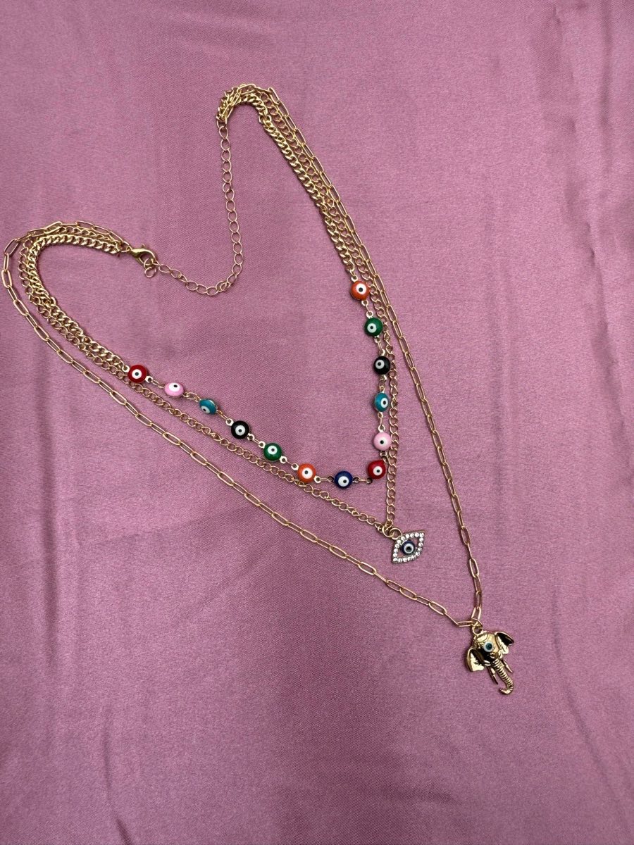 Beautiful gold plated necklace multilayered with elephant details