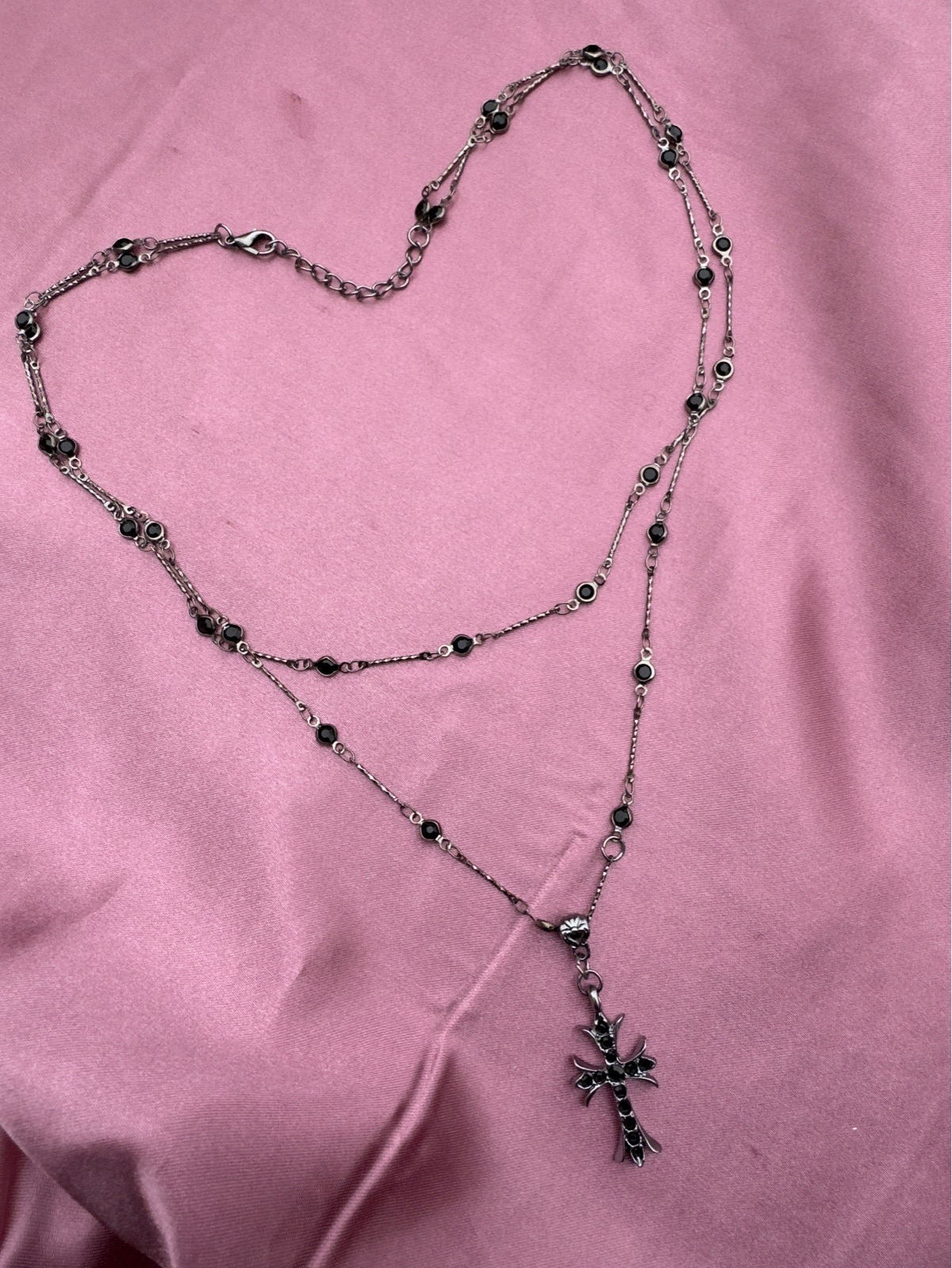 Beautiful double layered necklace with central cross