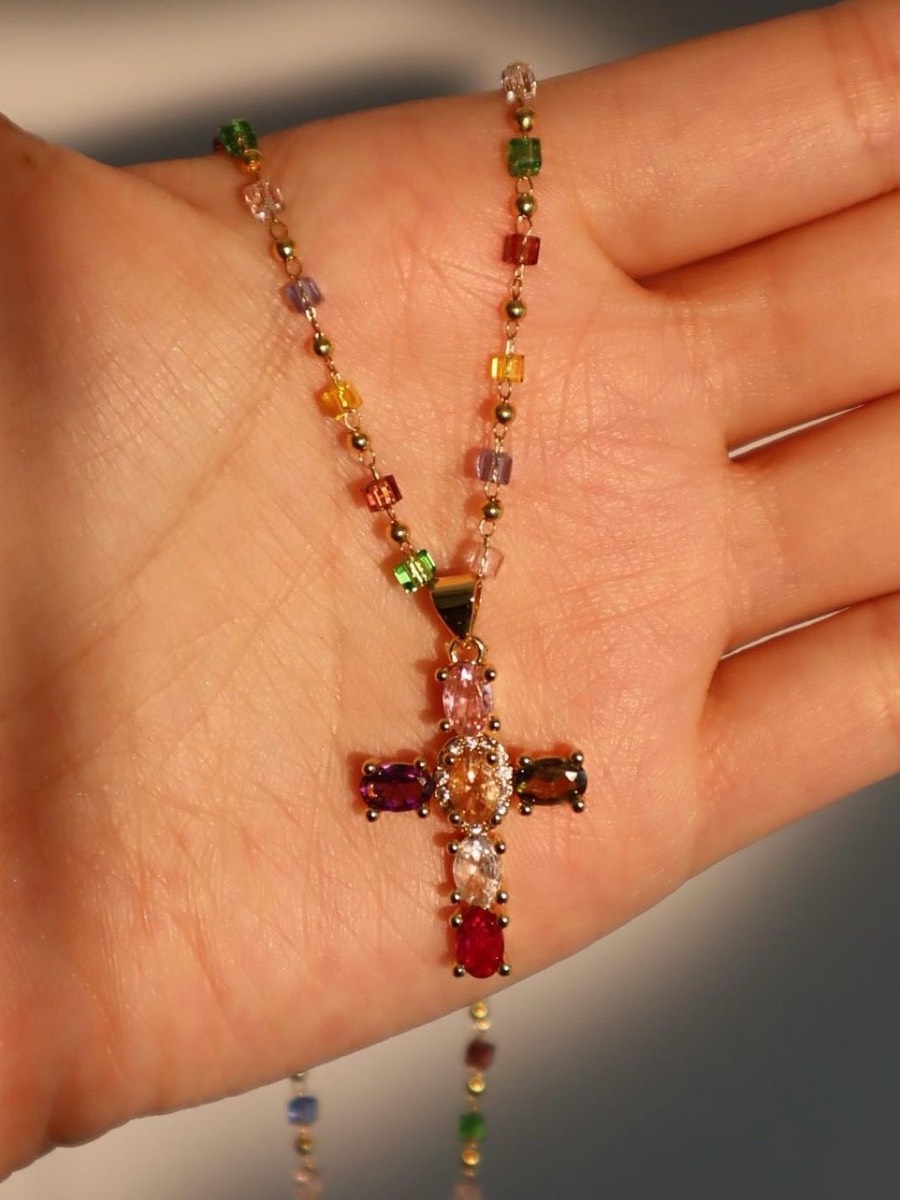 Beautiful necklace with colourful zirconias stones