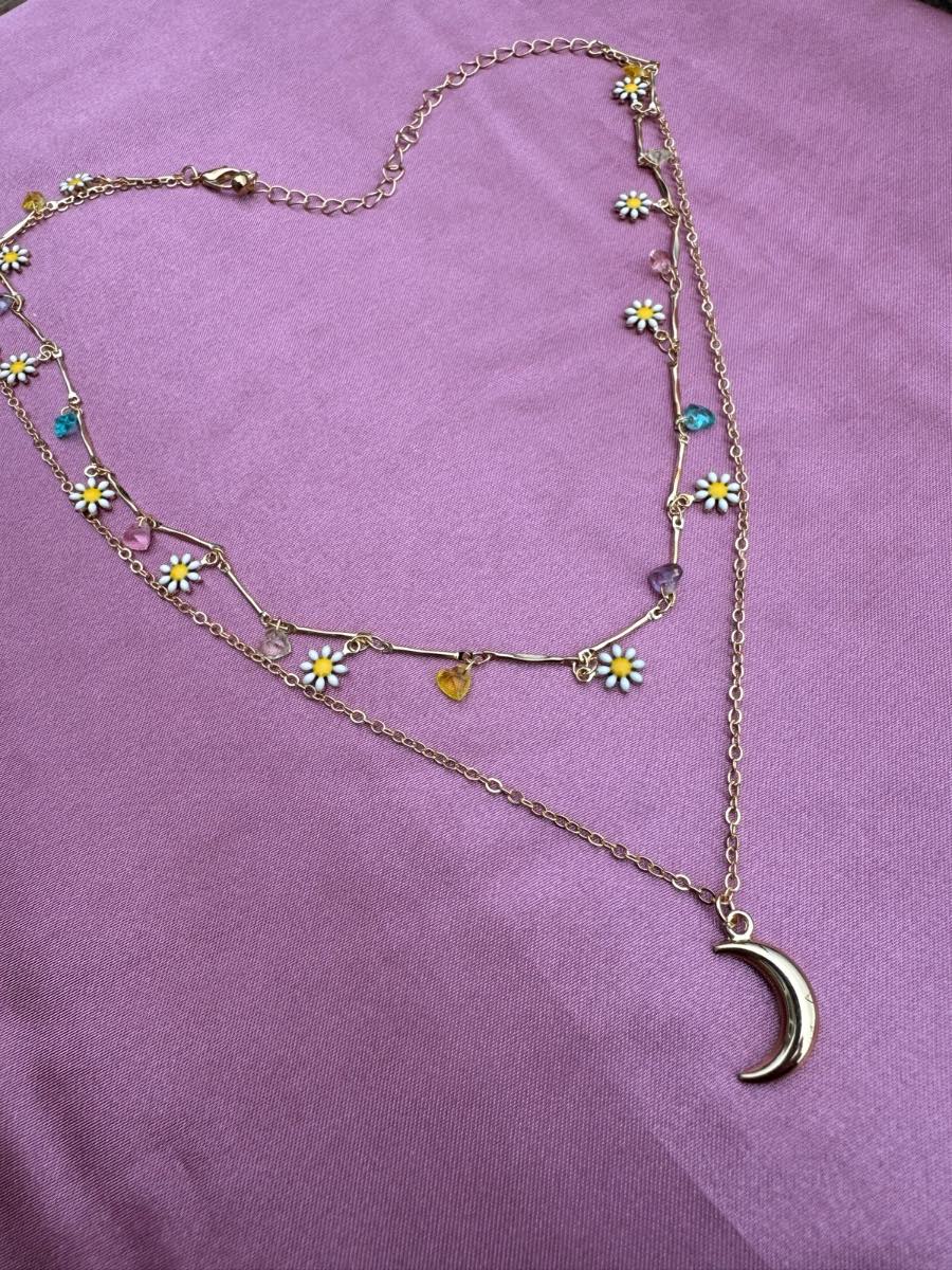 Beautiful gold plated multi layered necklace with moon pendants