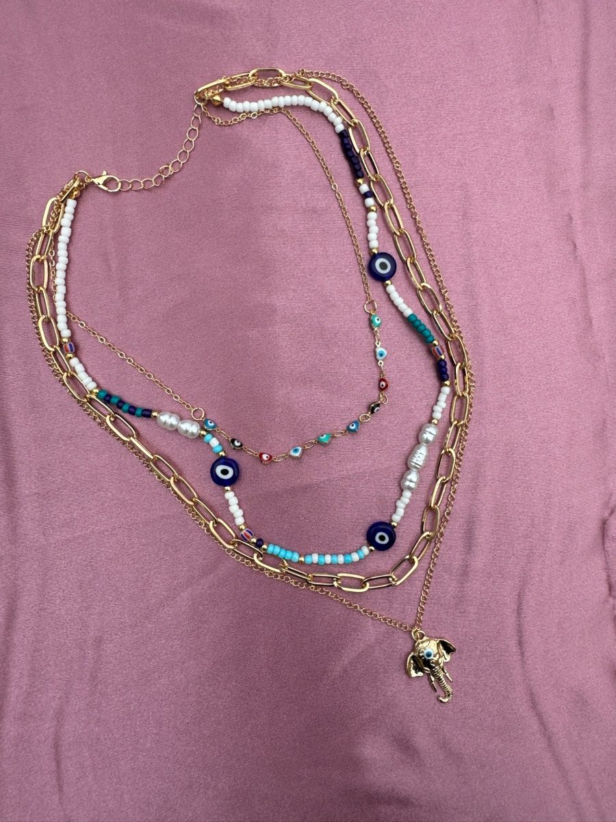 Beautiful gold plated necklace multilayered with elephant details