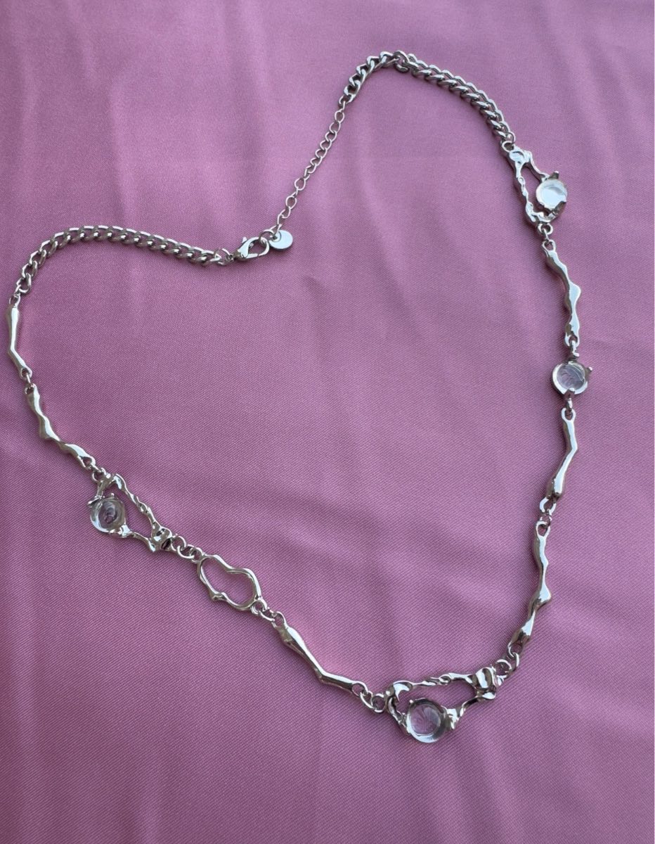Beautiful titanium steel necklace with clear moonstones