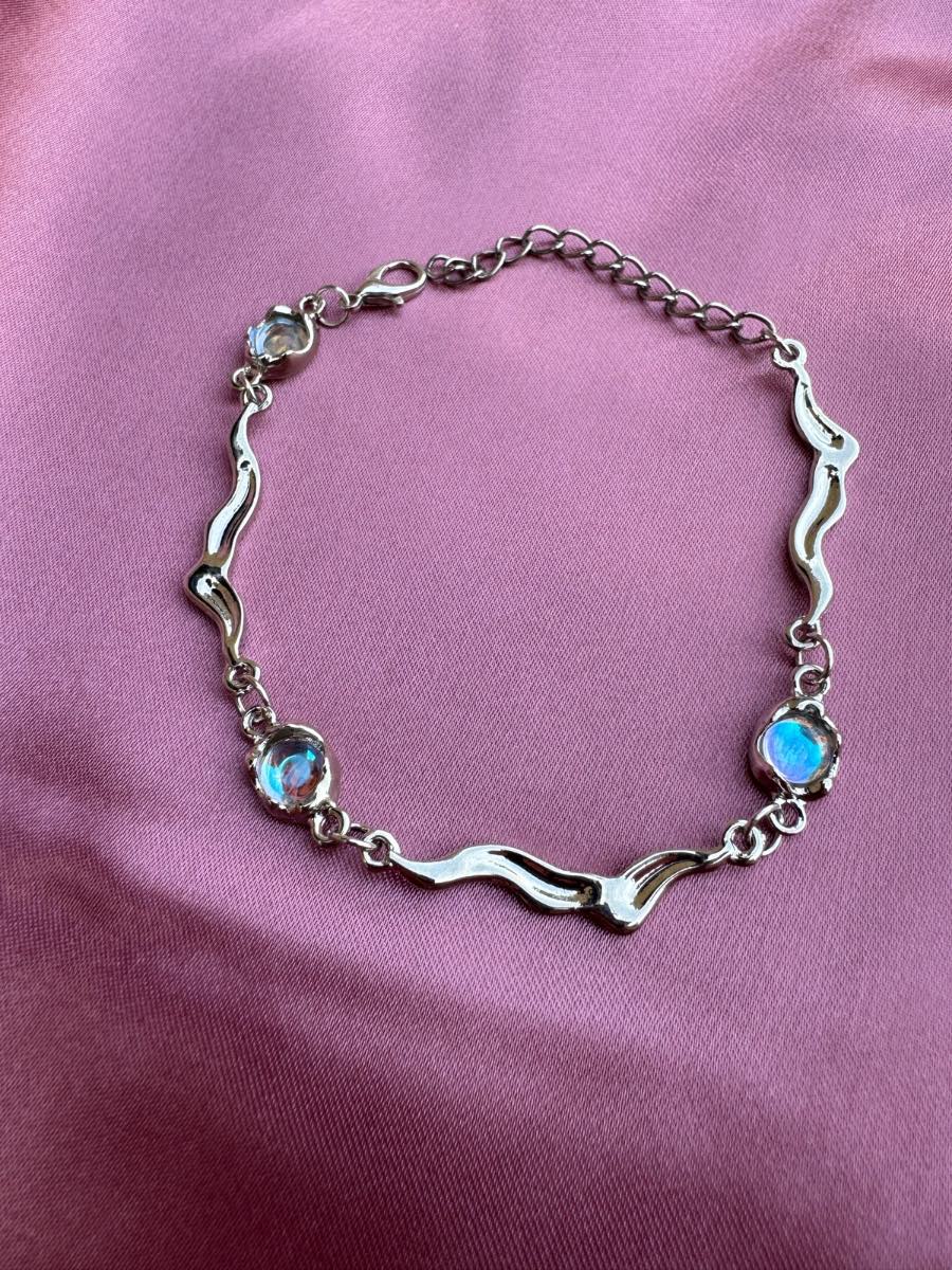 Beautiful titanium steel bracelet with faux moonstones