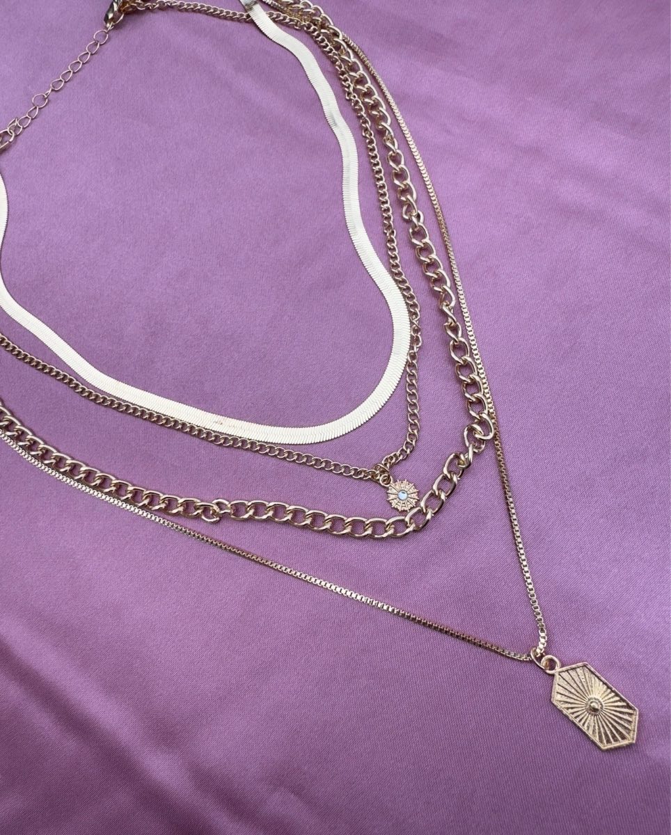 Beautiful gold plated multi layered necklace with pendants