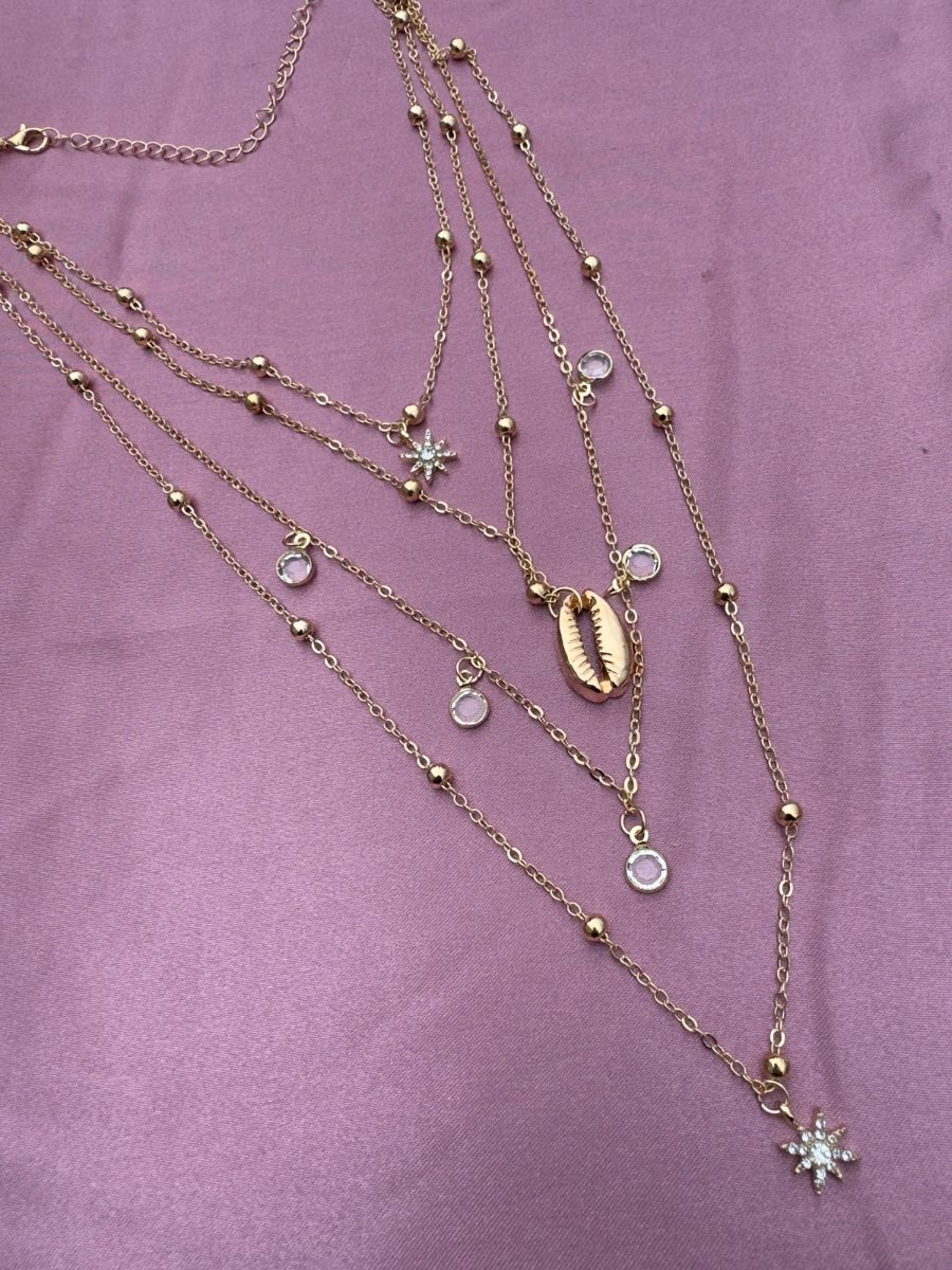 Multi layered gold plated necklaces with central pendant