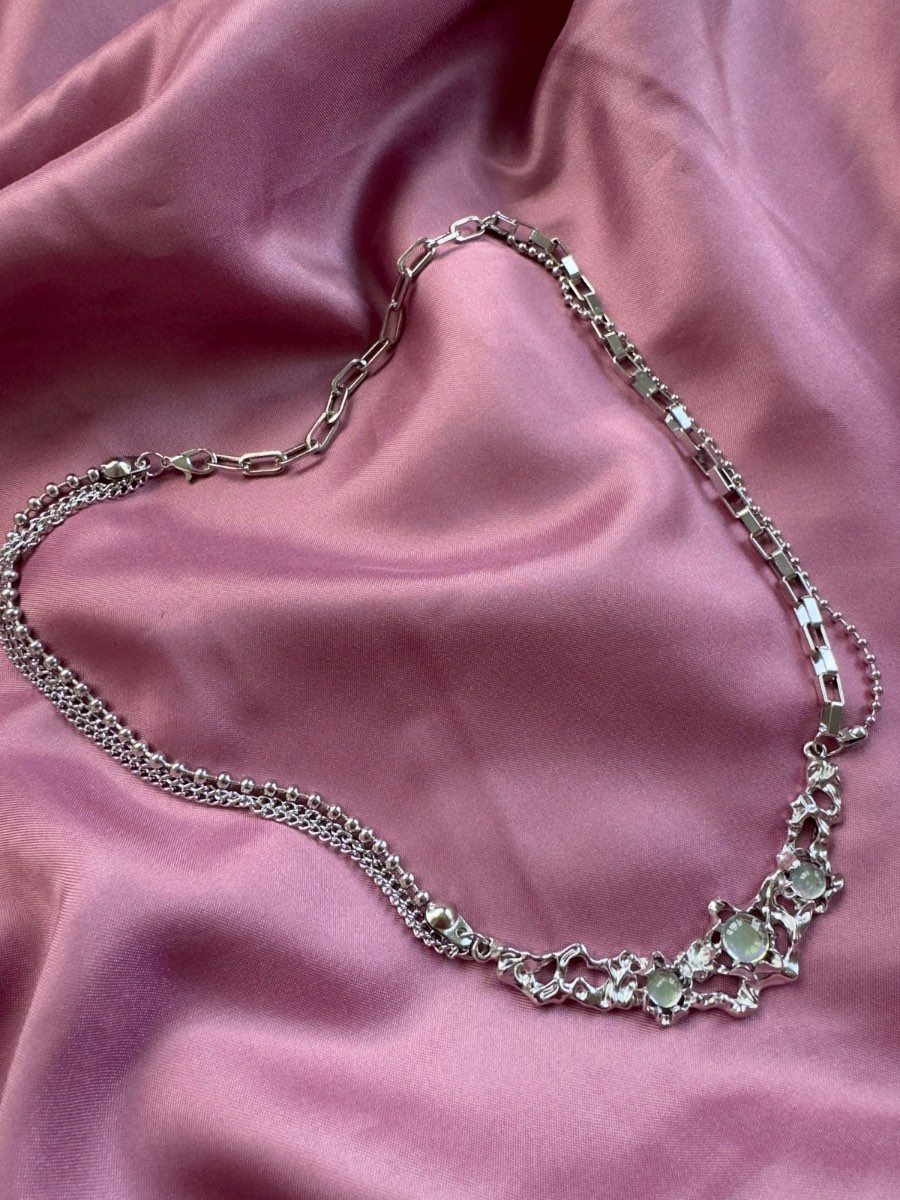 Beautiful necklace stainless steel with faux moonstones
