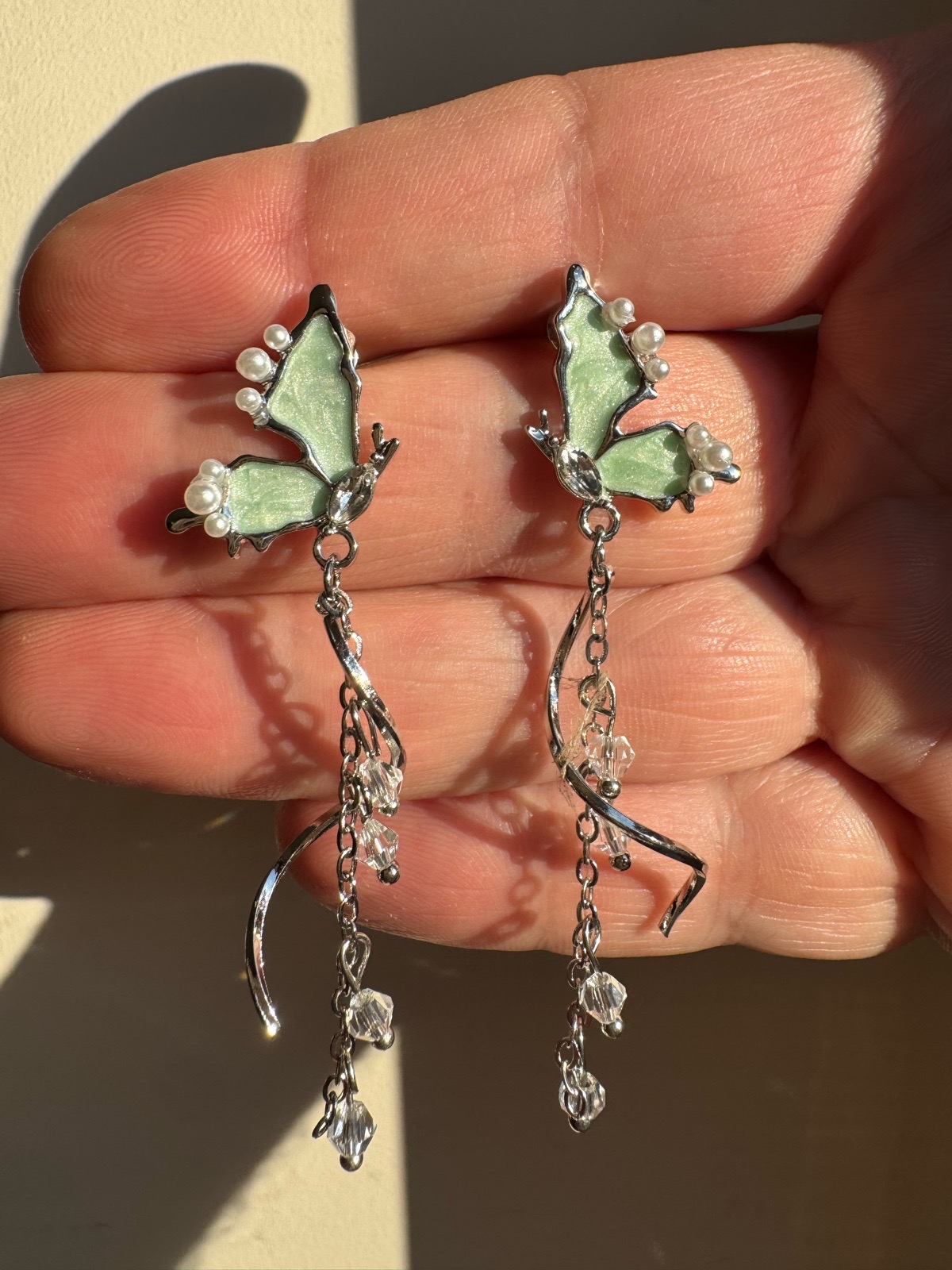 Beautiful Butterly earrings with mint accent