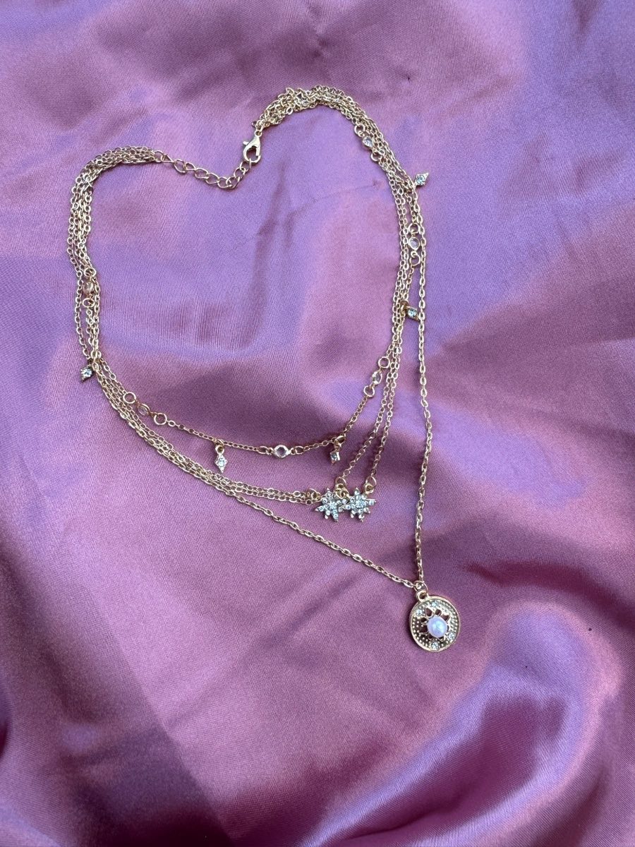 Beautiful gold plated multilayered necklace with pendant
