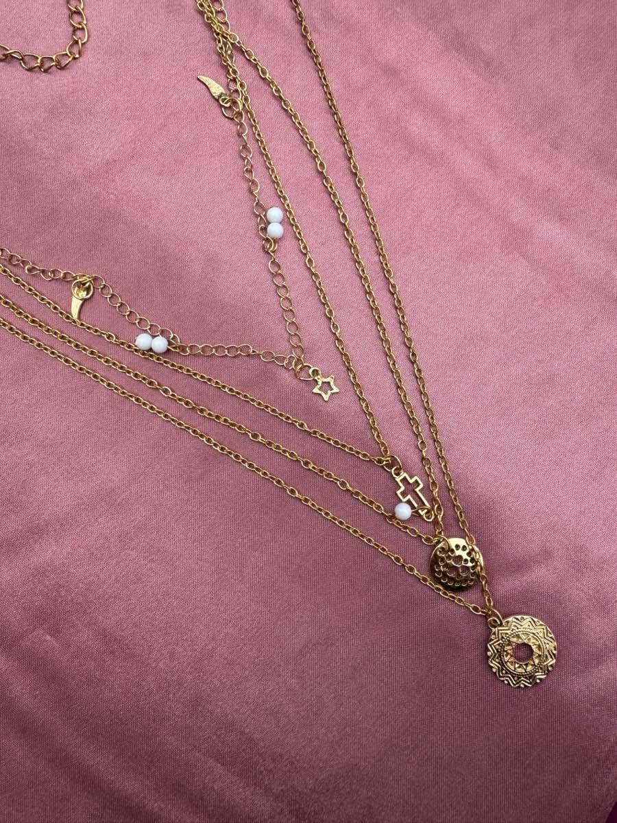 Beautiful gold plated multi layered necklace with pendants