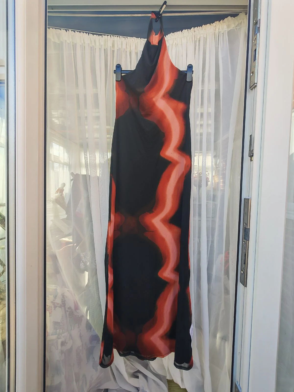 ASOS Design Open back Black & Orange Mesh Halter Maxi Dress Size 16