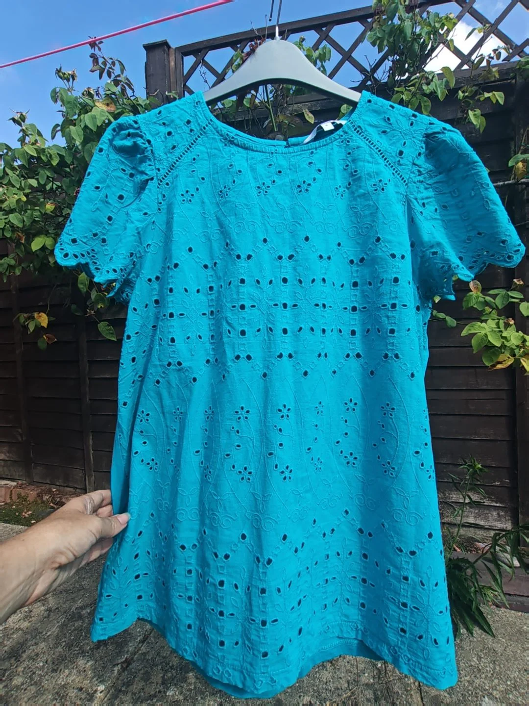 Next Turquoise Broderie Anglaise Embroidered Cotton Short Sleeve Top