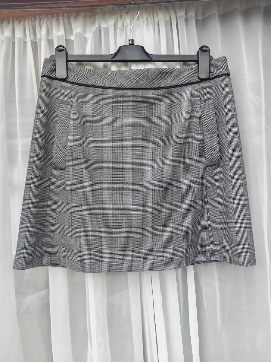 Next Tailoring Grey Prince of Wales Check Mini Skirt Lined Pockets Zip UK 12
