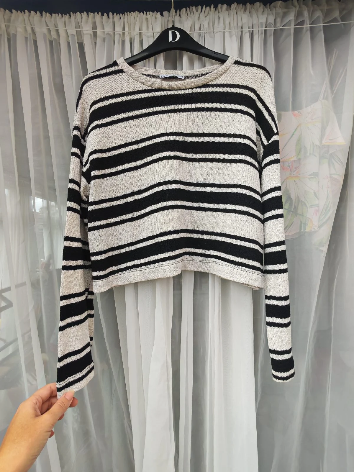 Zara Black ivory Striped Cropped Knitted Top Size S