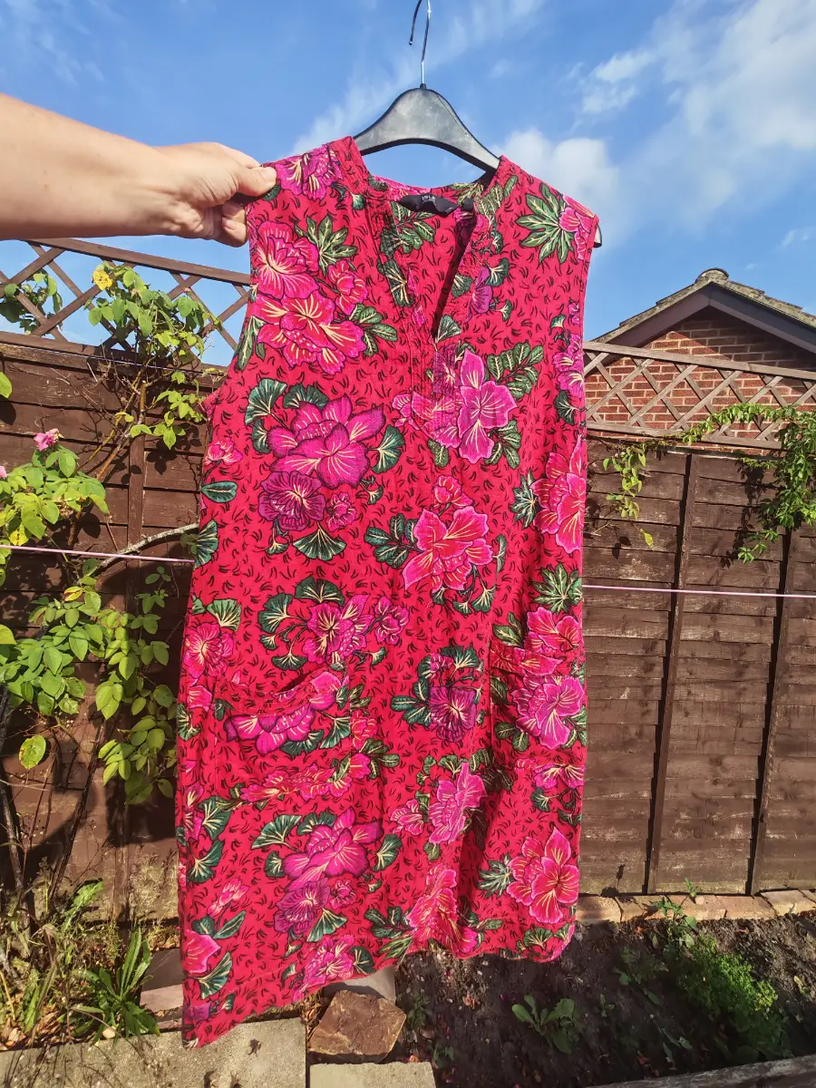 Edinburgh Woollen Mill Isle Collection Red Floral Linen Blend Shift Dress