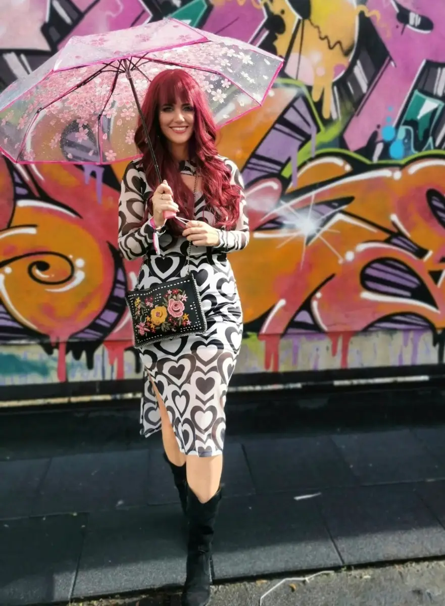Violet Romance Heart Print Mesh Midi Dress UK 12 Black White Cut Out