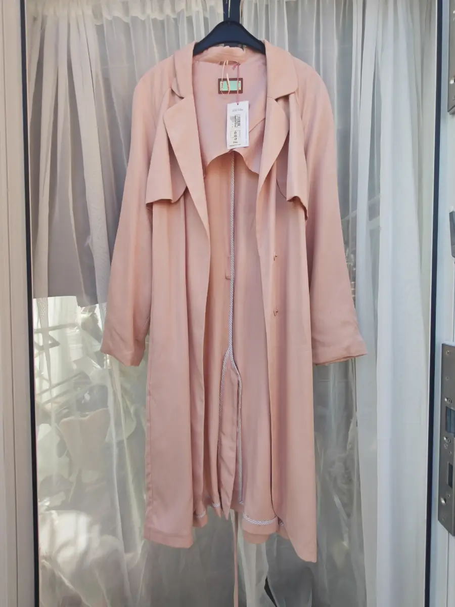 Per Una M&S Pink Lyocell Waterfall Duster Trench Coat Belted Long Jacket