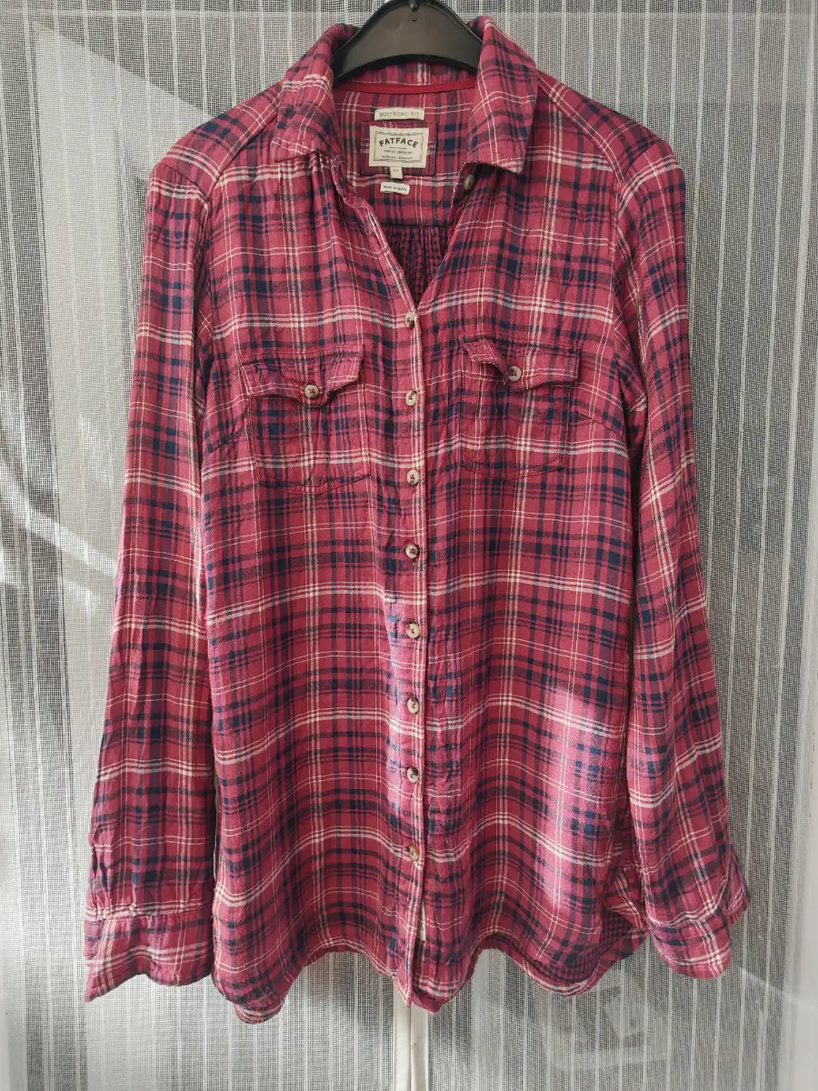 FatFace Boyfriend Fit Check Shirt UK 10 Pink Plaid Tartan Long Sleeve Button Up