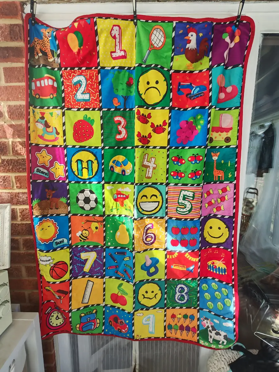 Large Educational Children's Patchwork Play Quilt Blanket Numbers Animals 41x56