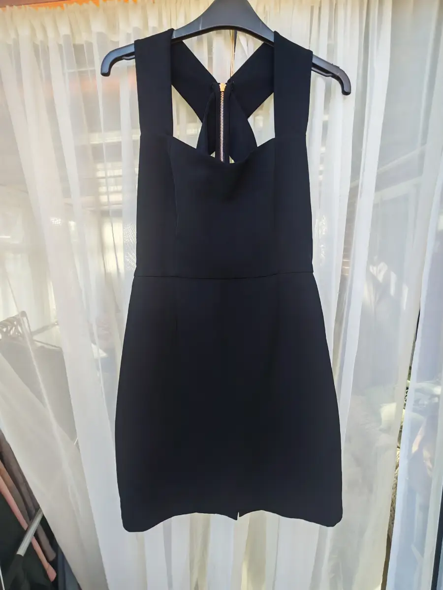 Zara Basic Black Dress Cross Back Exposed Zip Party Evening LBD