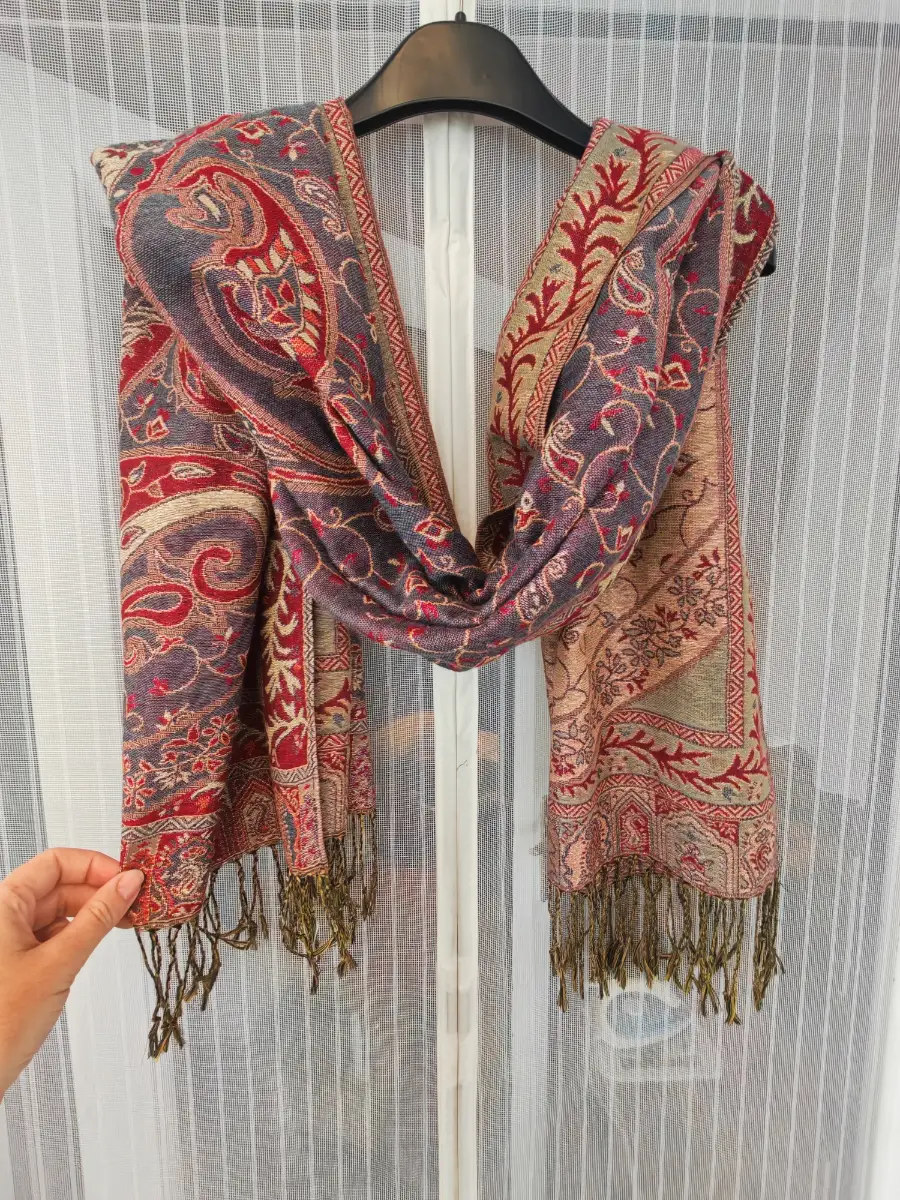 Reversible Paisley Metallic Shimmer Scarf Wrap Shawl Long Lightweight Boho