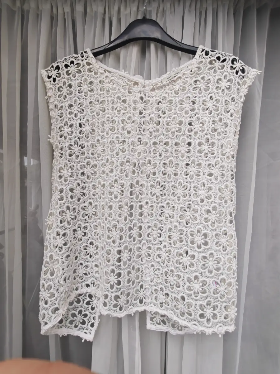 Next White Floral Lace Crochet Overlay Top with Bow Back Open Detail
