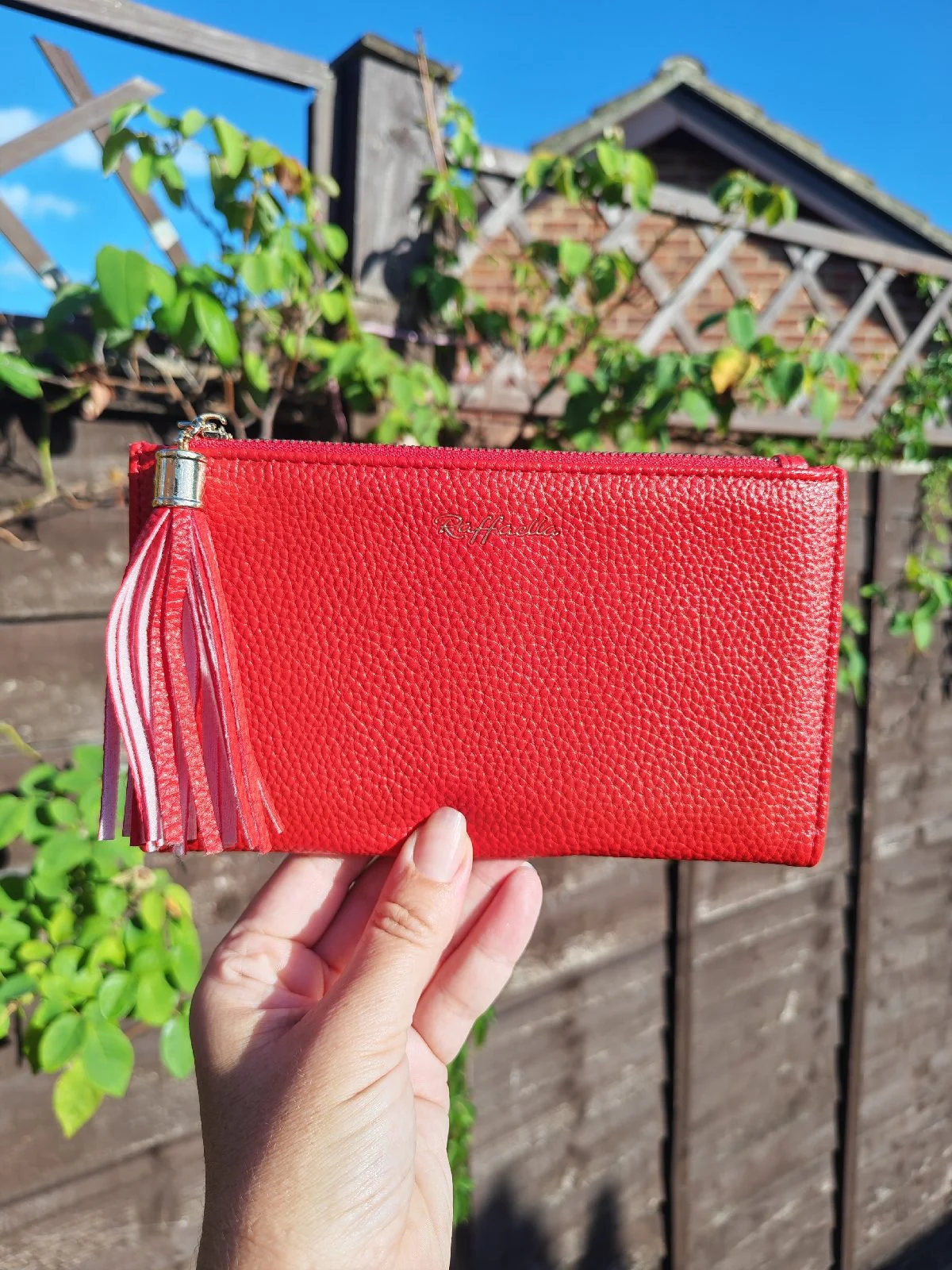 Rafaella Red Faux Leather Clutch Purse Wallet Tassel Detail