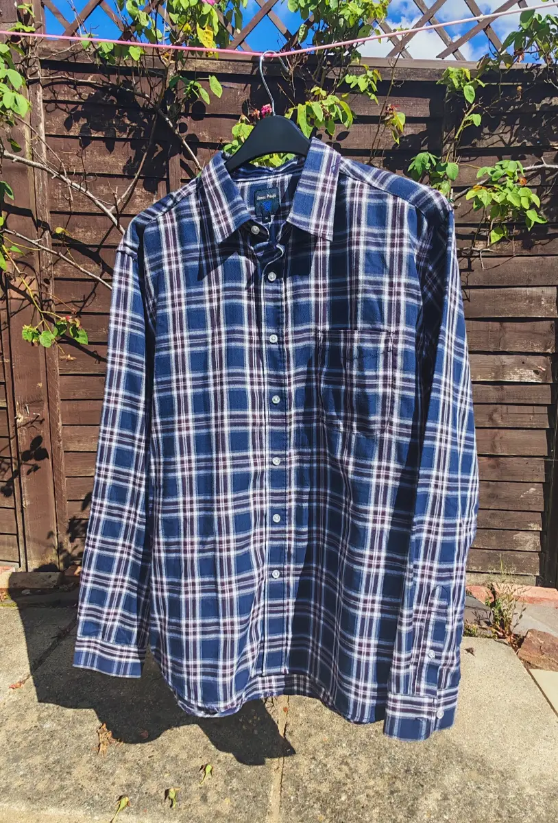 James Pringle Men's Blue Burgundy Check Shirt Long Sleeve Cotton XL