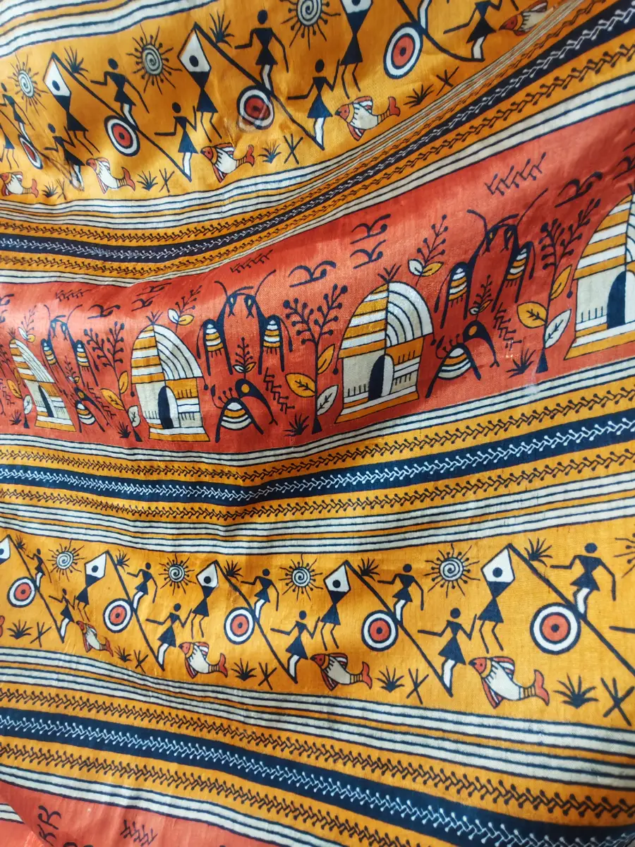 Vintage Copper Satin Feel Tribal Print Boho Scarf Shawl Wrap