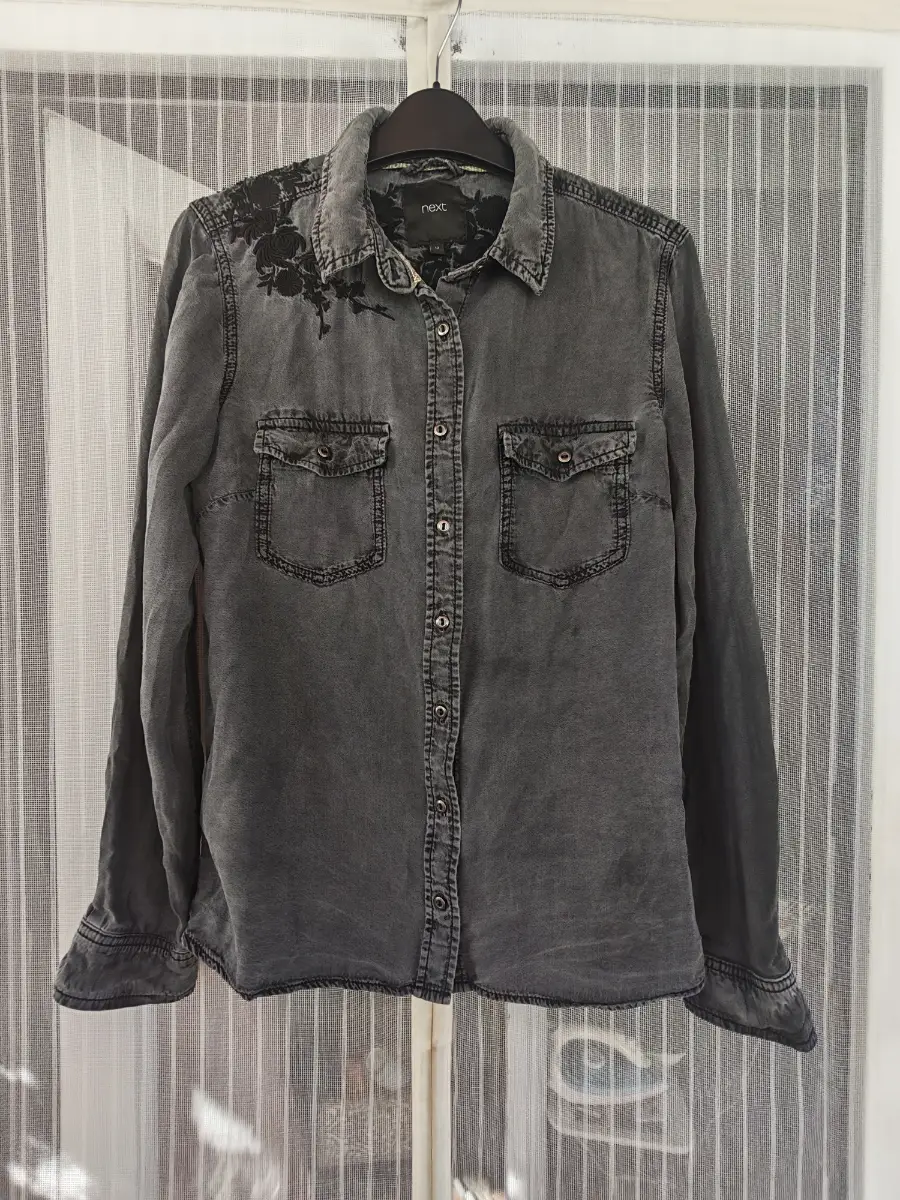 Next Grey Embroidered Lyocell Shirt Size 12