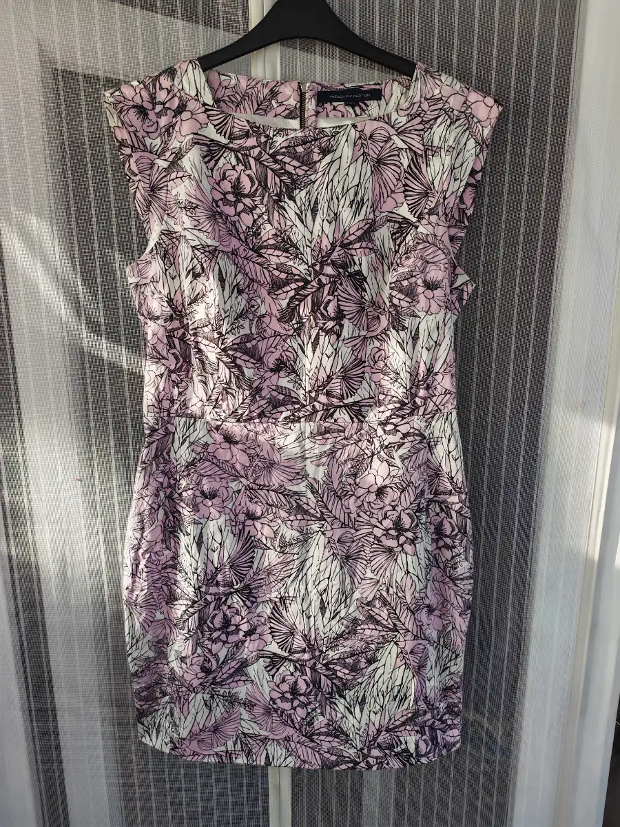 French Connection Pink Floral Bird Print Shift Dress Cap Sleeve Zip UK 16