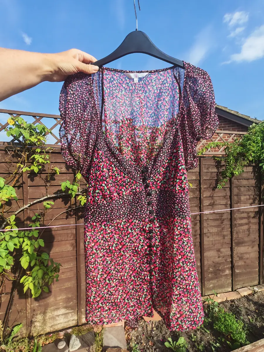 J Jasper Conran Black Pink Floral Sheer Tie Back Button Front Blouse Top Size 18