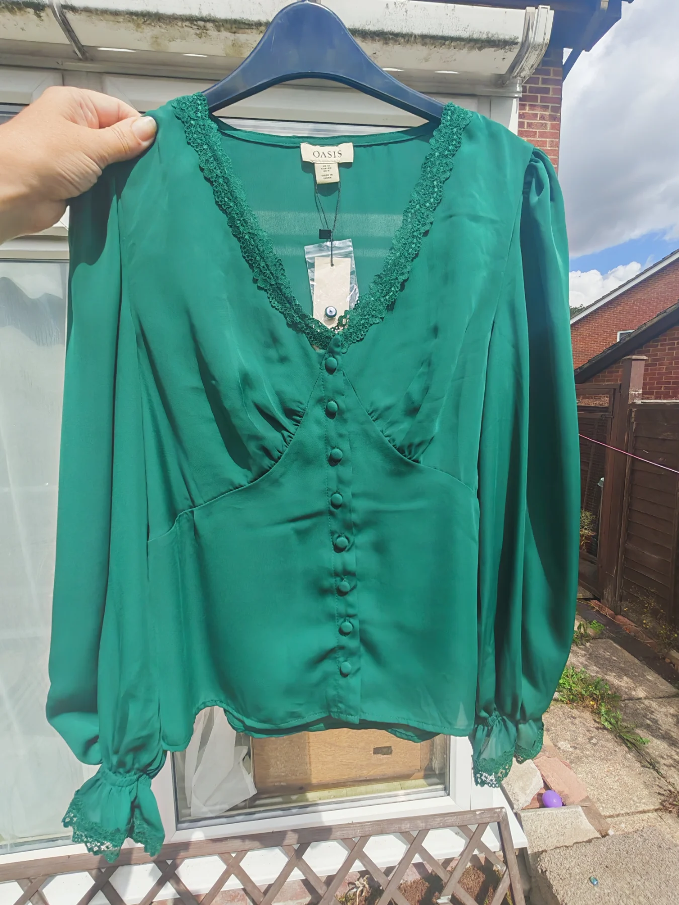 Oasis Lace Trim Button Front Top Size 12