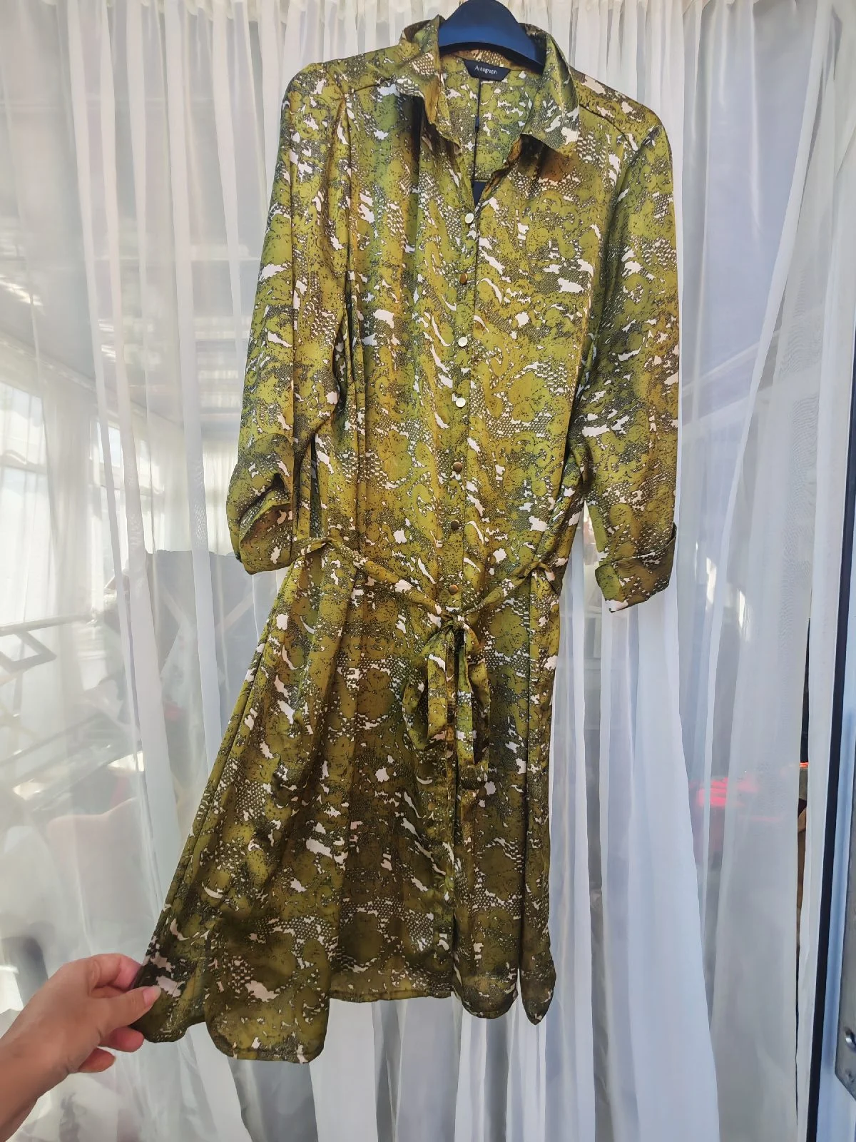 Autograph Green Abstract Print Shirt Dress with Tie Belt