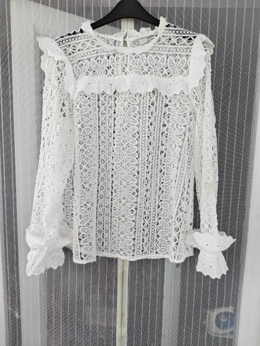 Monsoon White Lace Victorian Boho Crochet Blouse Long Sleeve Romantic UK 14