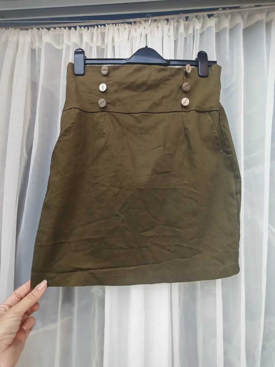 Allegra K Khaki Green High waist Suspensers Skirt