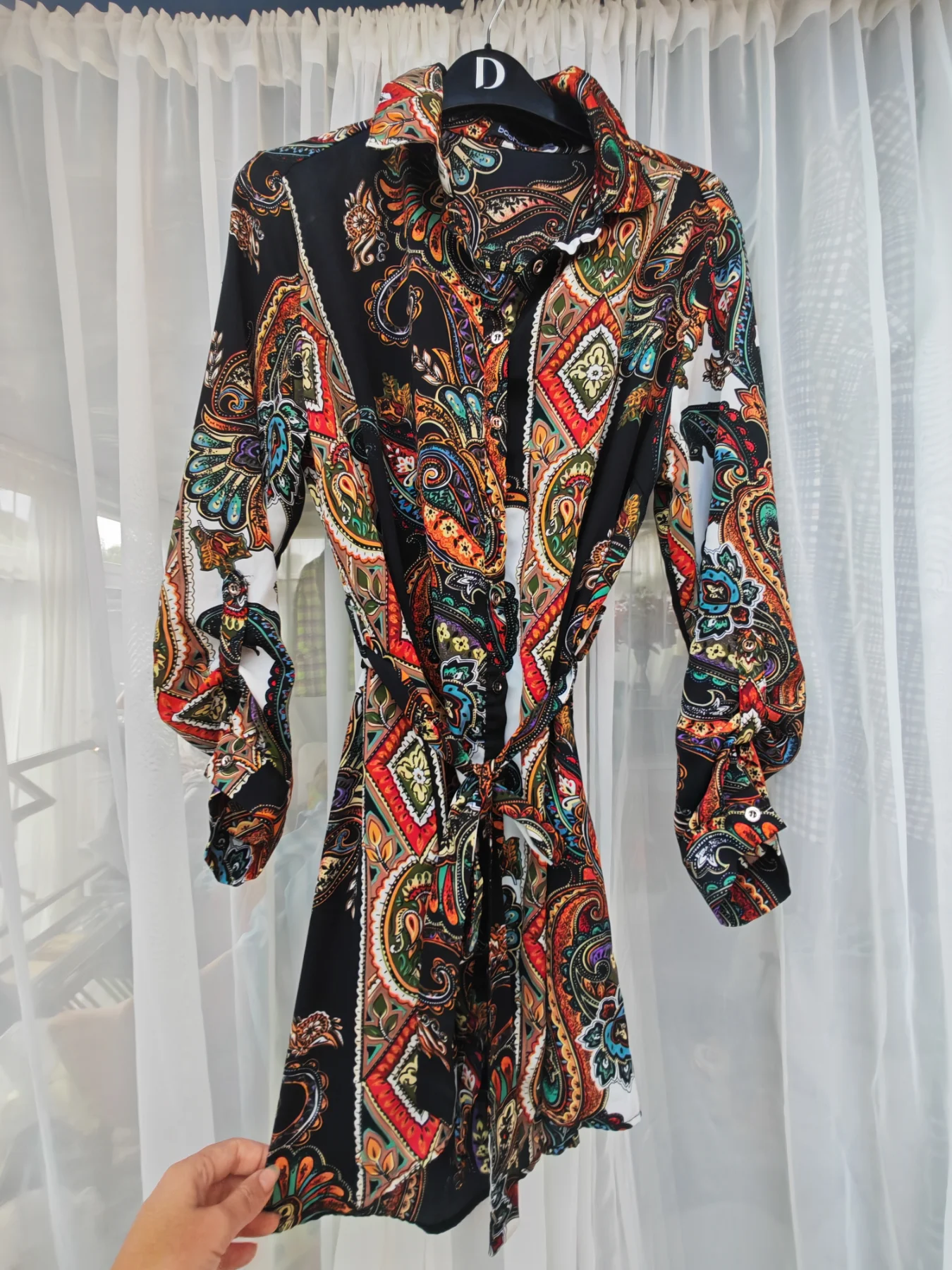 Boohoo Black Paisley Print Shirt Dress Long Sleeve