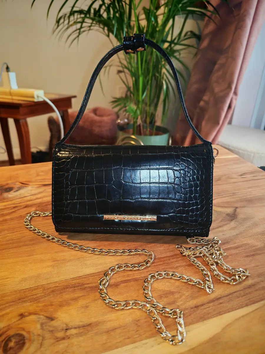 French Connection Black Croc Effect Crossbody Wallet Bag Detachable Chain