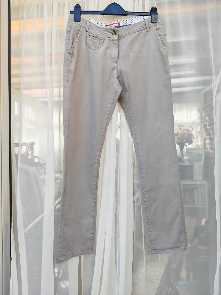 White Stuff Beige Cotton Stretch Chino Trousers UK 12R Straight Leg